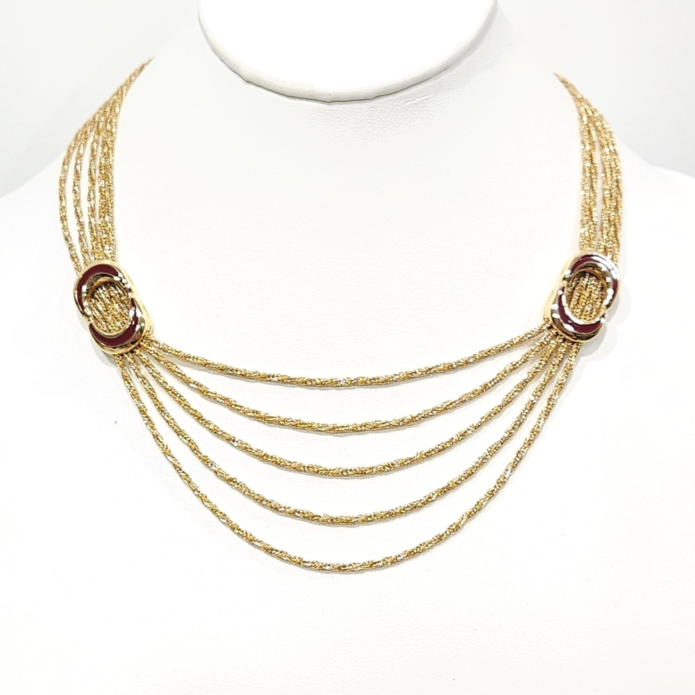 Givenchy 1979 NWT Vintage Multistrand Chain Necklace Maroon Red Crescent Accents